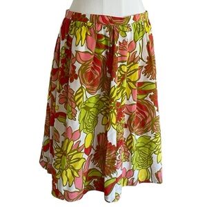 TRINA TURK 100% Silk Skirt Tropical Floral Pink Green size 6 Party Vacation Work